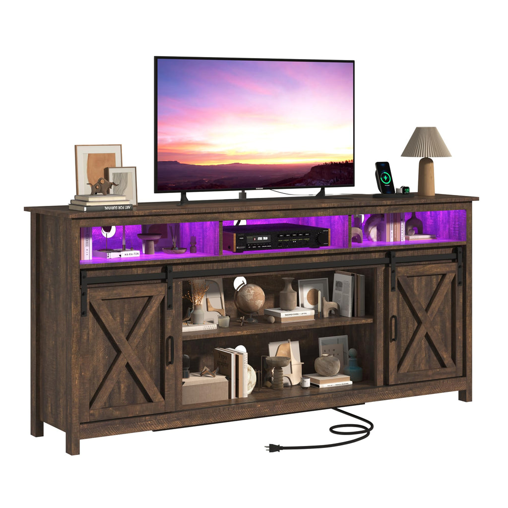 Farmhouse TV Stand with Power Outlet and Sliding Barn Doors Z9295