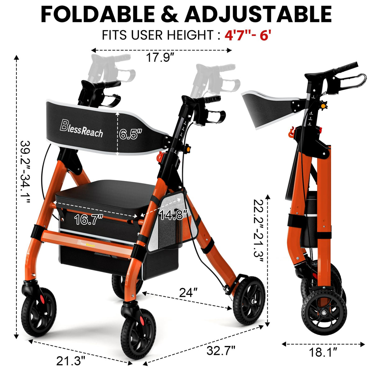 Foldable Heavy-Duty Rollator Walkers with Seat Q704109