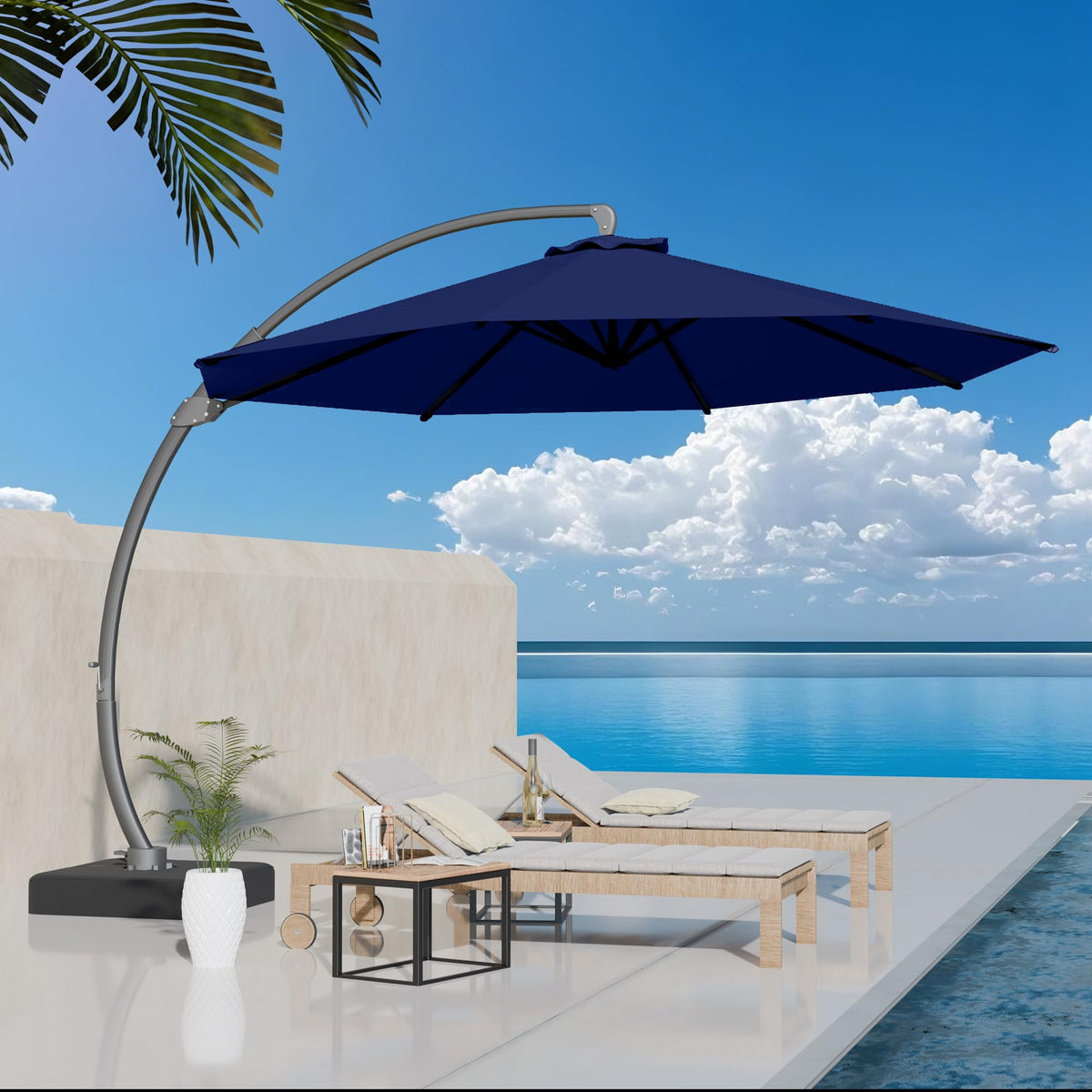 11ft Navy Blue Aluminum Cantilever Patio Umbrella with Base S65865