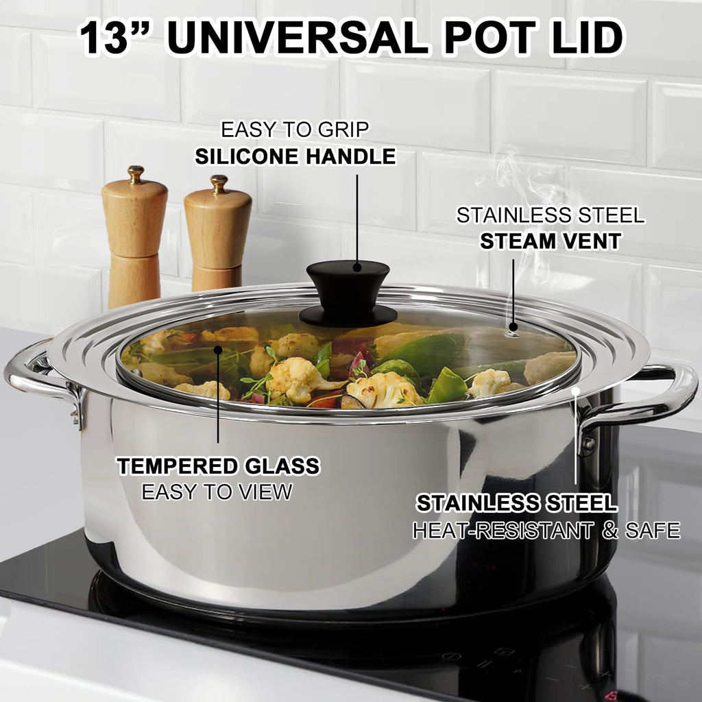 13 Inch Stainless Steel and Tempered Glass Pan Lid Q207