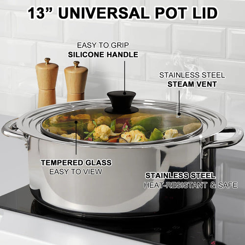 13 Inch Stainless Steel and Tempered Glass Pan Lid Q207