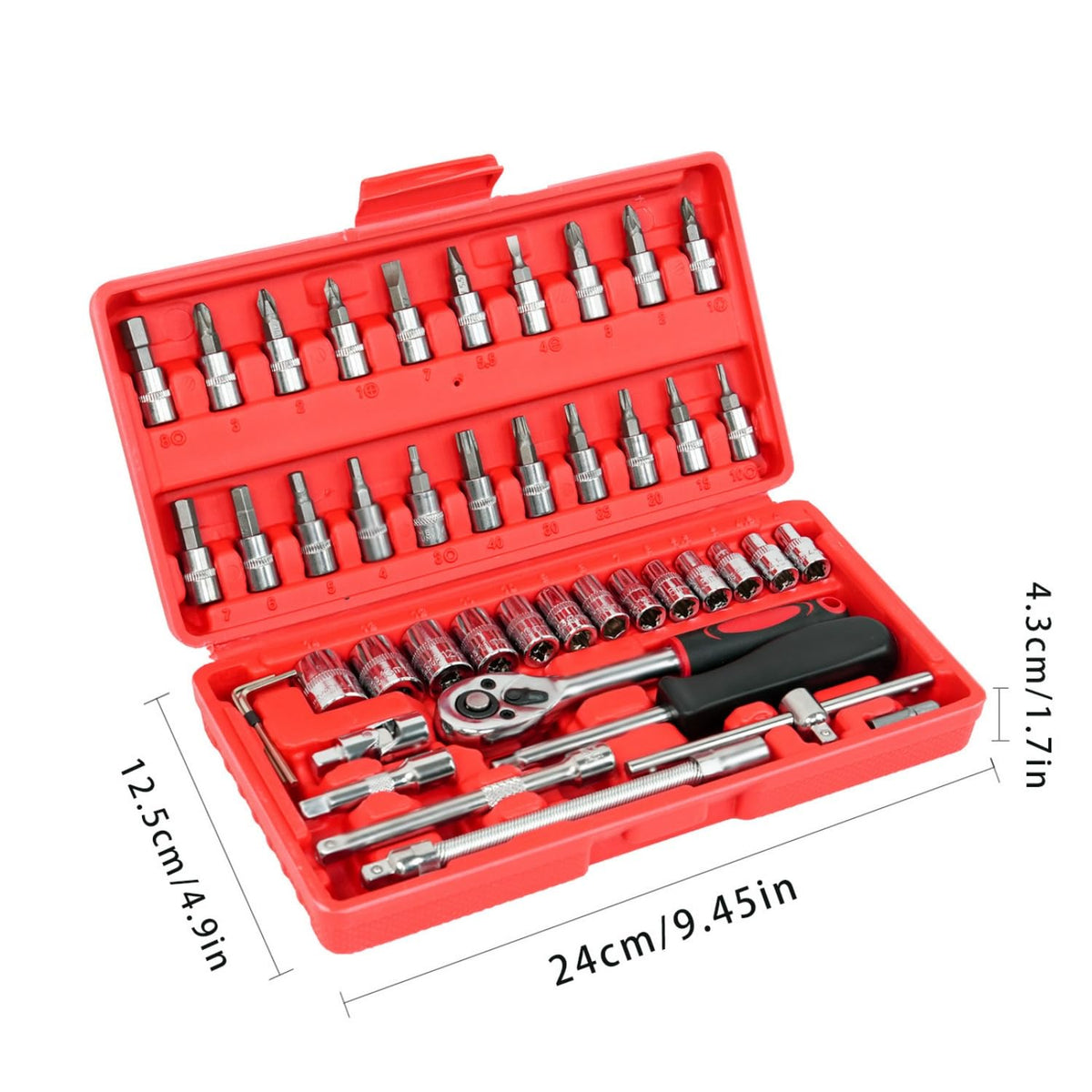 46 Pieces Mechanic Tool Kit 1/4” Ratchet Socket Wrench Set with Storage Case J51137