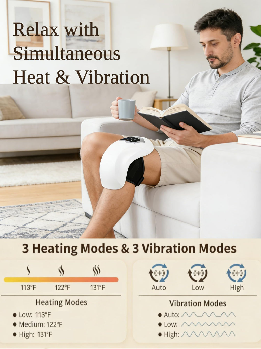 Cordless Portable Knee Massager with 3 Vibration Modes C17802