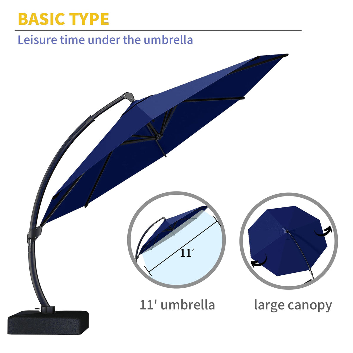 11ft Navy Blue Aluminum Cantilever Patio Umbrella with Base S65865