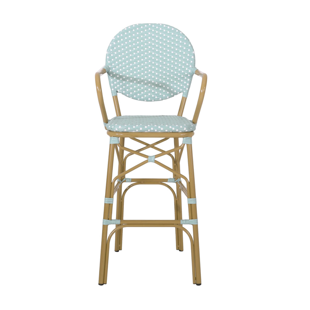 Teal Bamboo Print Wicker Aluminum Bar Stools Set of 2 R684