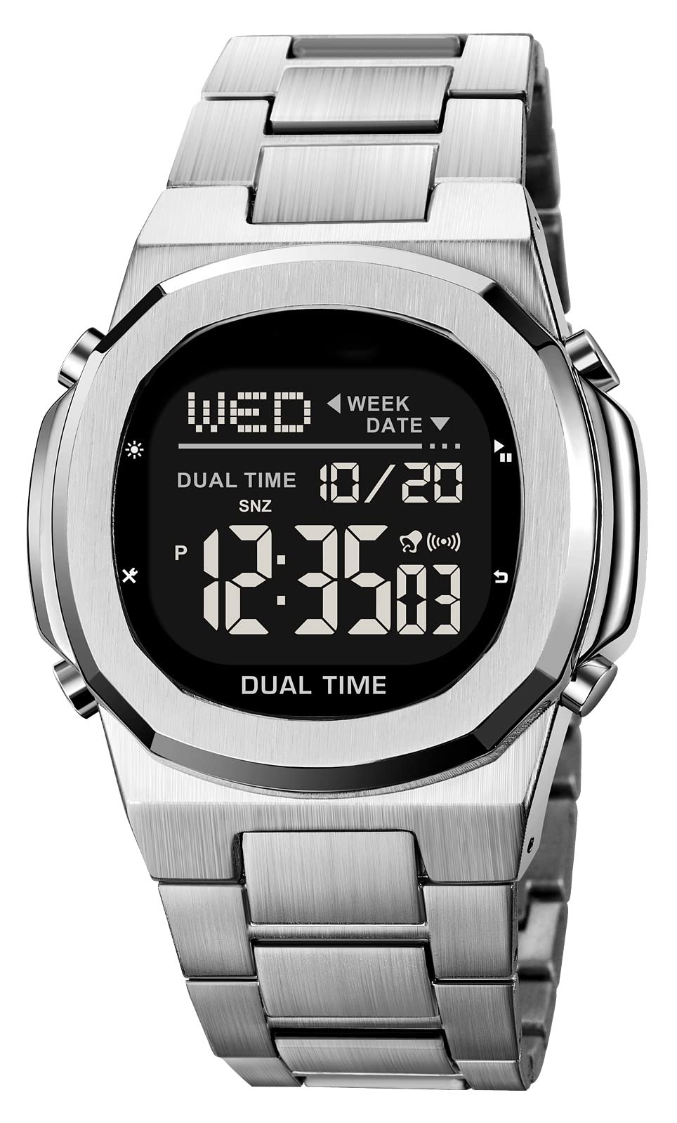Men's Multifunctional Electronic Outdoor Sports Watch EL Light Large Digital Display Stainless Steel A2336