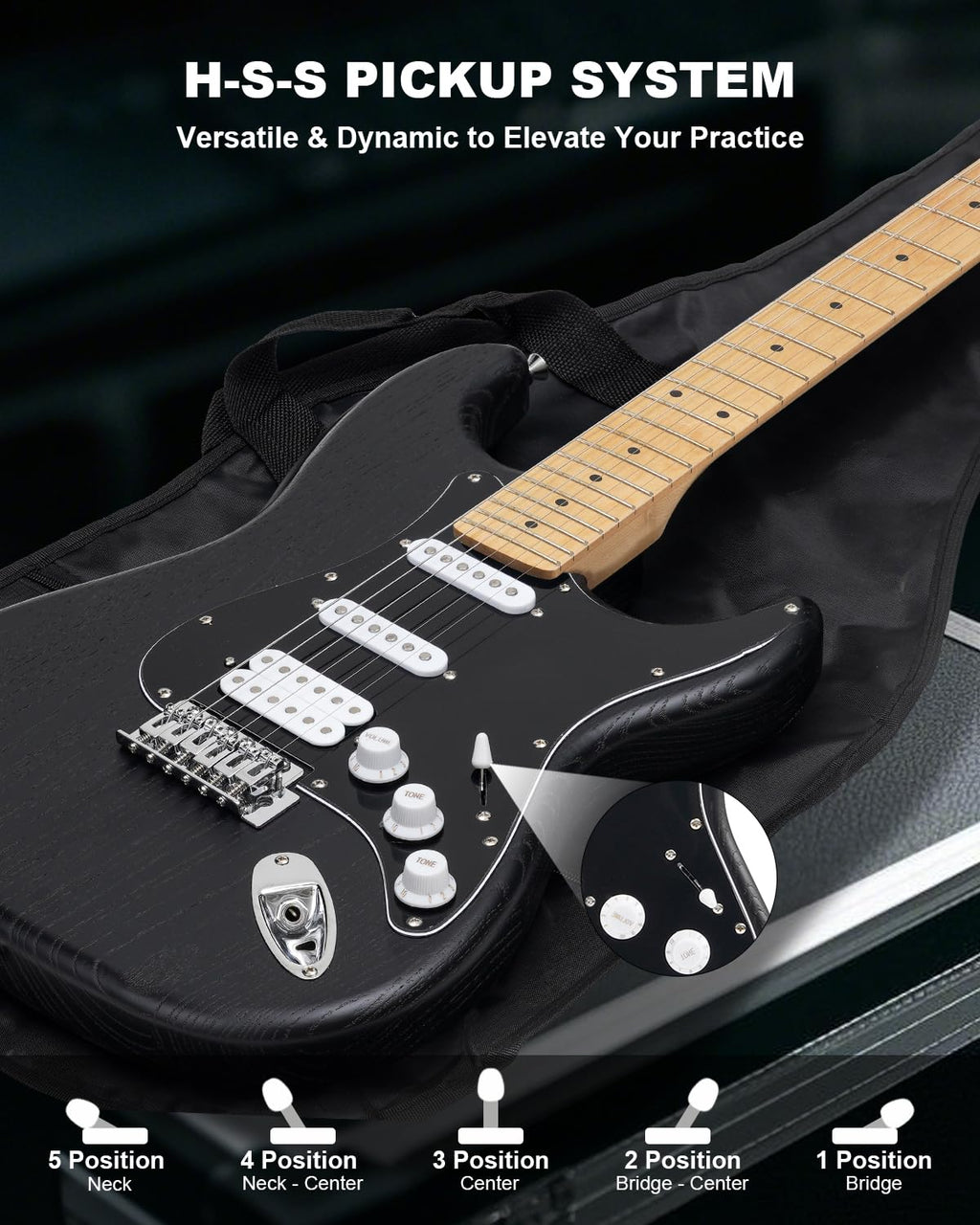 39" Beginner Electric Guitar Kit with Amp & HSS Pickups Black P87440