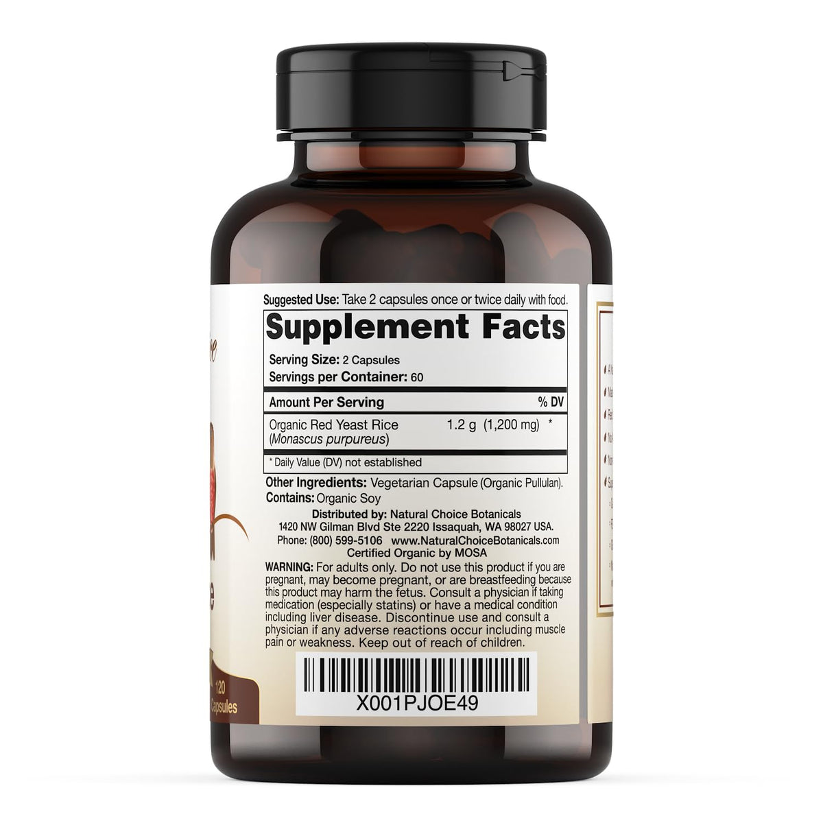 Organic Red Yeast Rice Supplement, 120 Capsules H78408