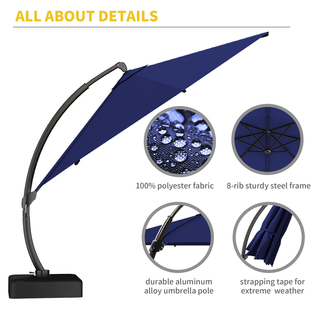 11ft Navy Blue Aluminum Cantilever Patio Umbrella with Base S65865