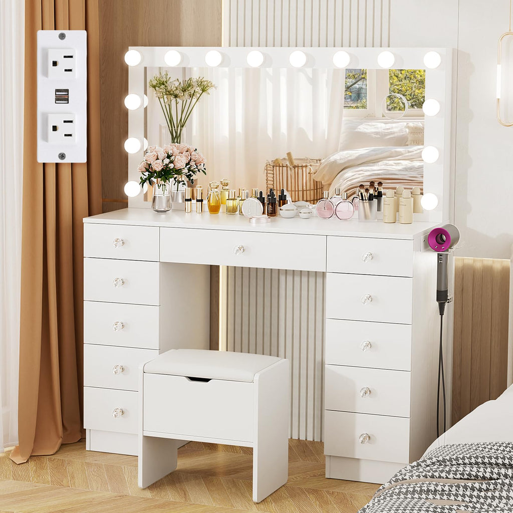 46" Vanity with Lighted Mirror and 11 Drawers X371