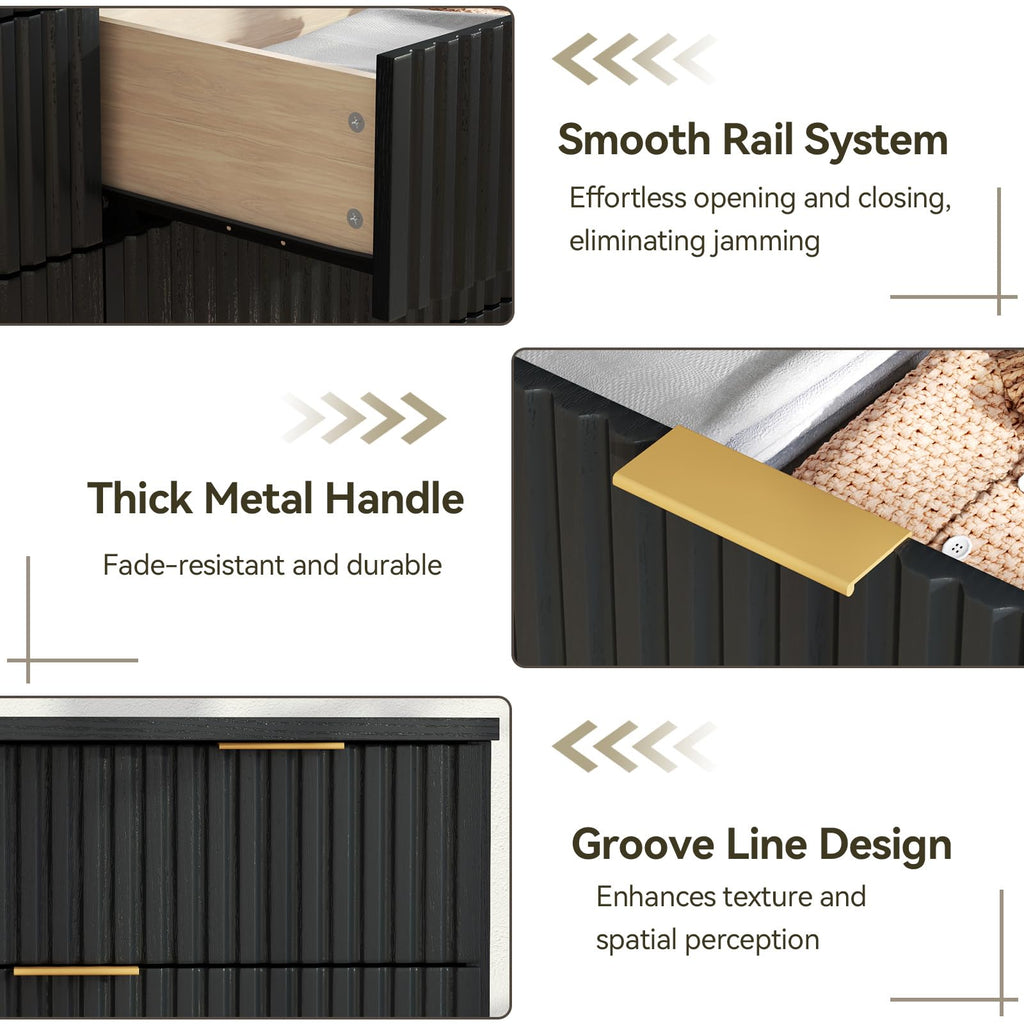 Black 8 Drawer Fluted Wood Dresser with Power Outlet P845801
