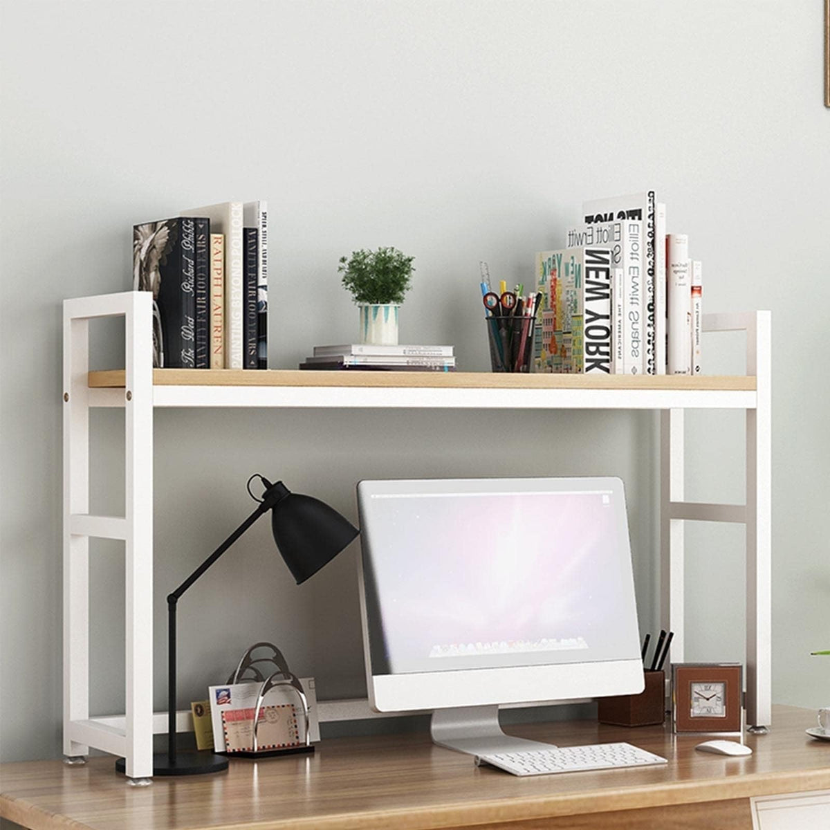 White Wood and Metal Desktop Bookcase I66581