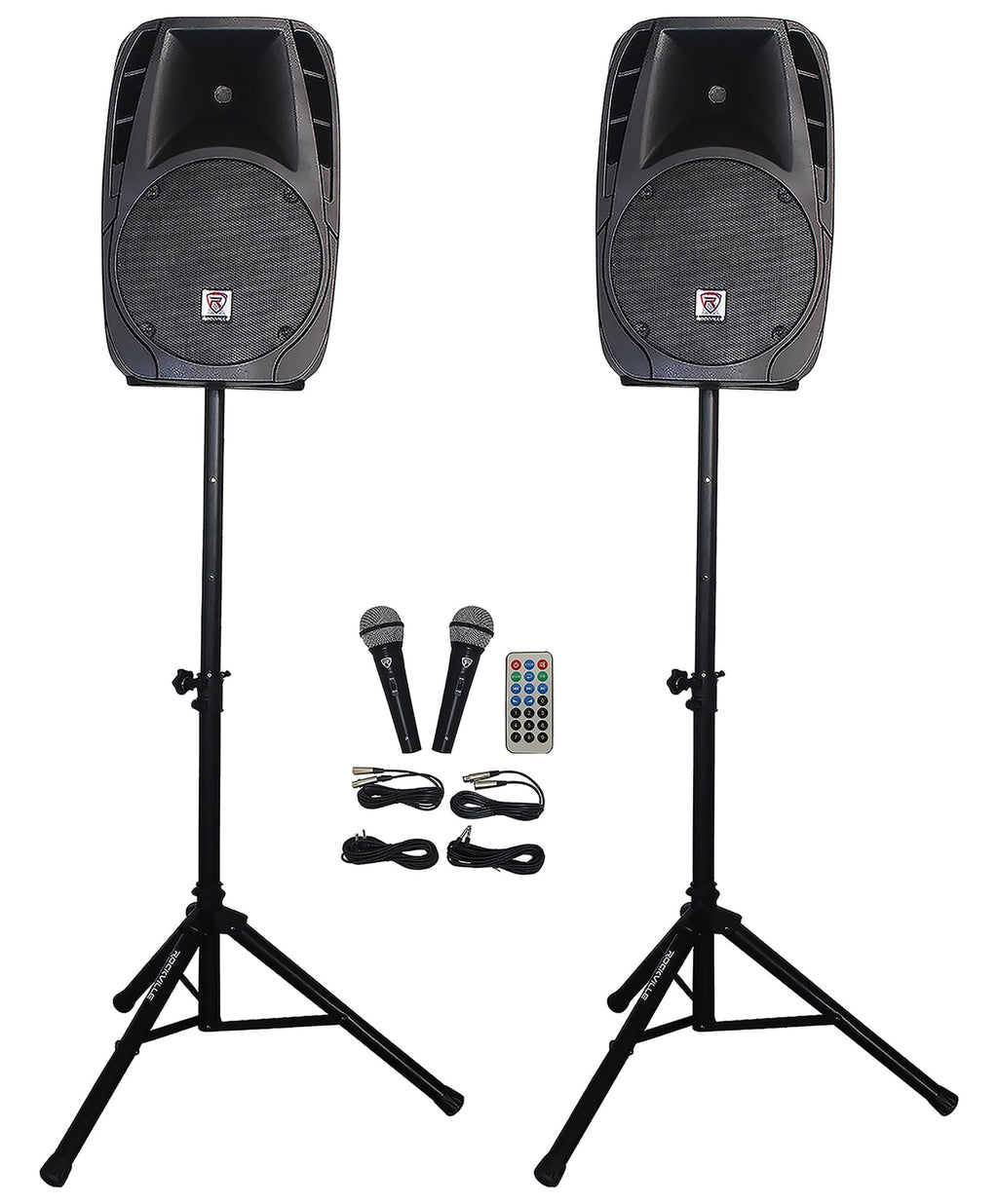 12" Passive PA Speaker System with Metal Wired Mics and Stands B29925