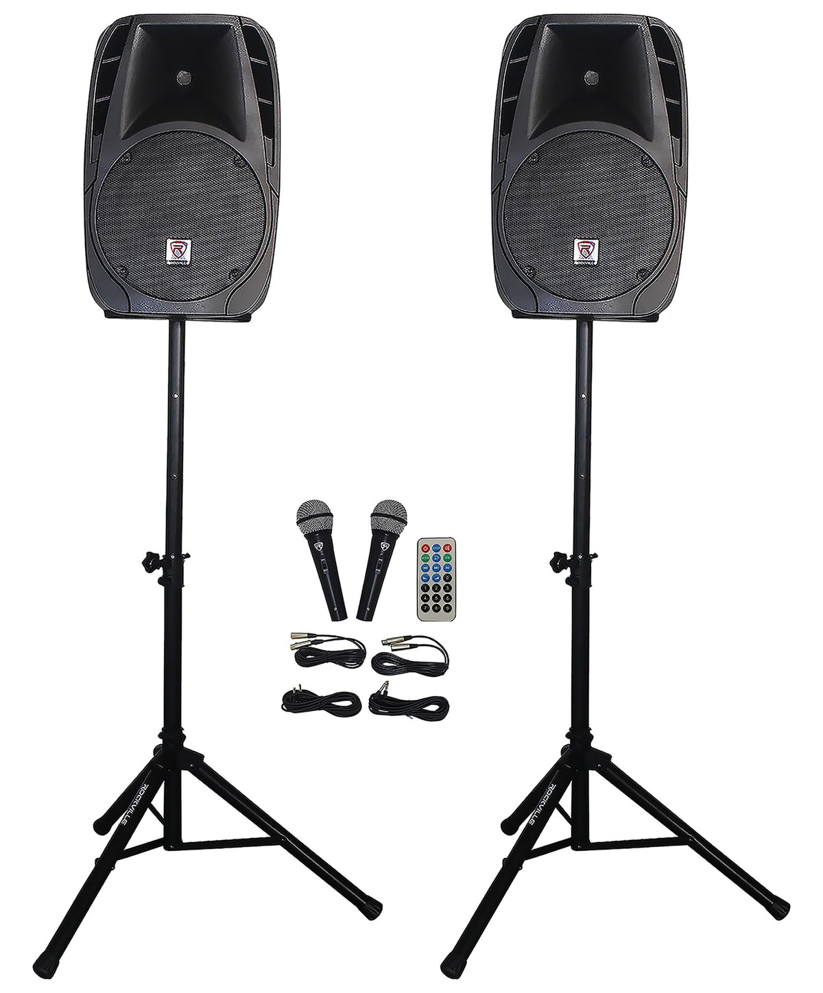 12" Passive PA Speaker System with Metal Wired Mics and Stands B29925
