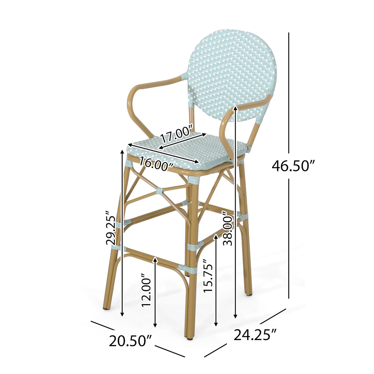 Teal Bamboo Print Wicker Aluminum Bar Stools Set of 2 R684