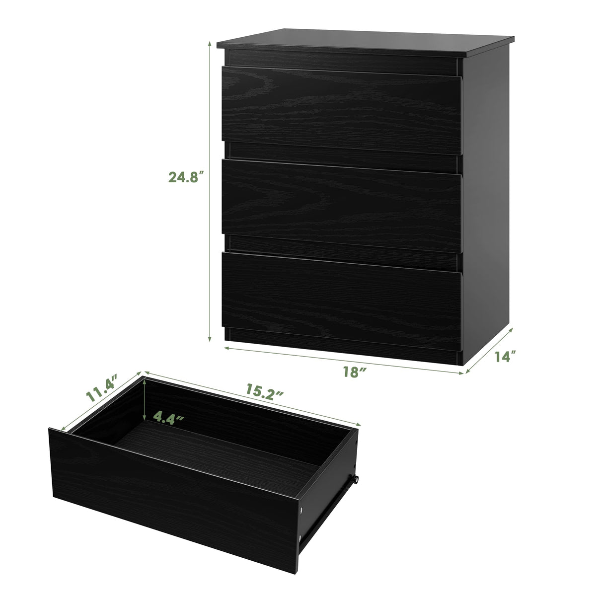 Black 3 Drawer Nightstand R615081