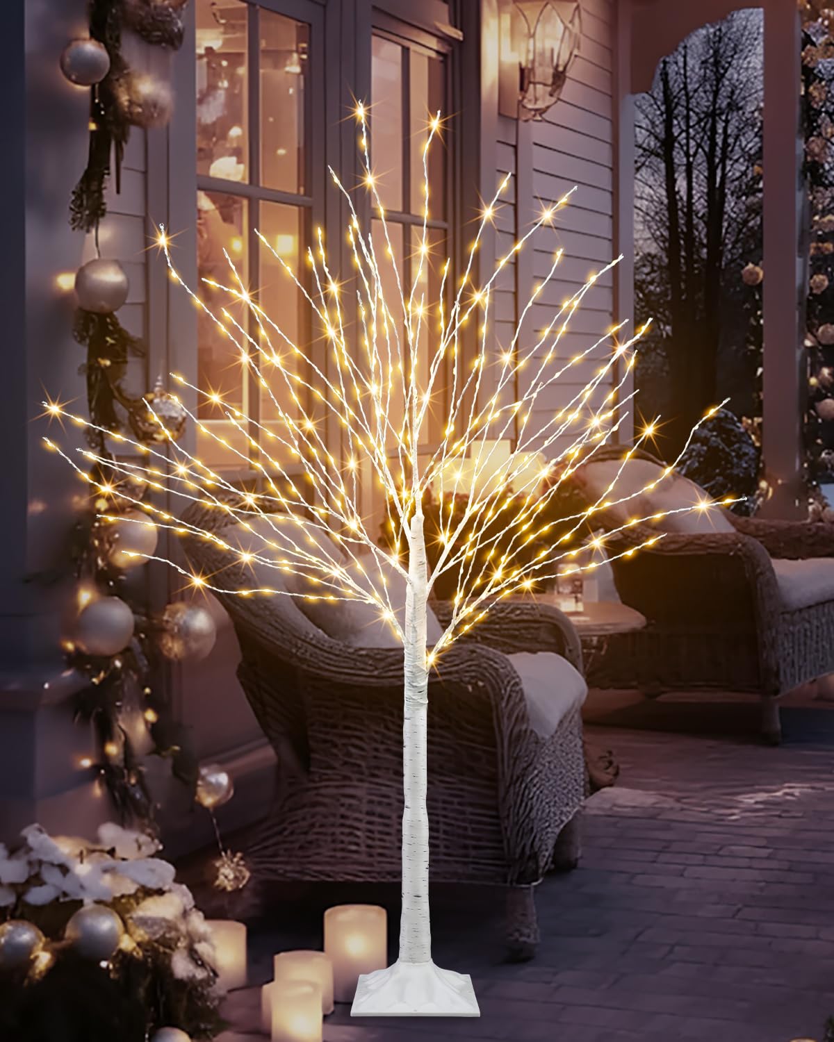 4 FT Lighted Artificial White Birch Tree with 432 LED Timer C505