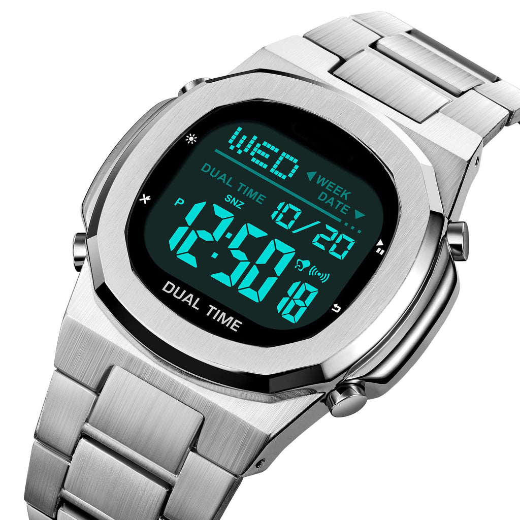 Men's Multifunctional Electronic Outdoor Sports Watch EL Light Large Digital Display Stainless Steel A2336
