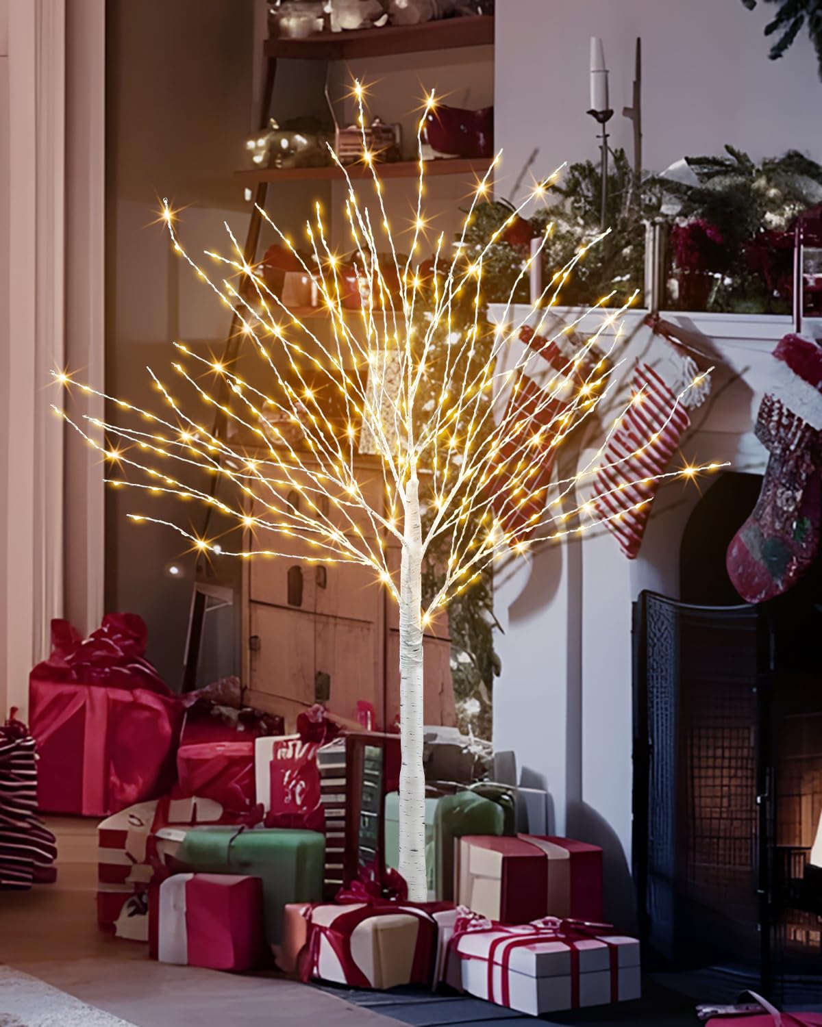 4 FT Lighted Artificial White Birch Tree with 432 LED Timer C505