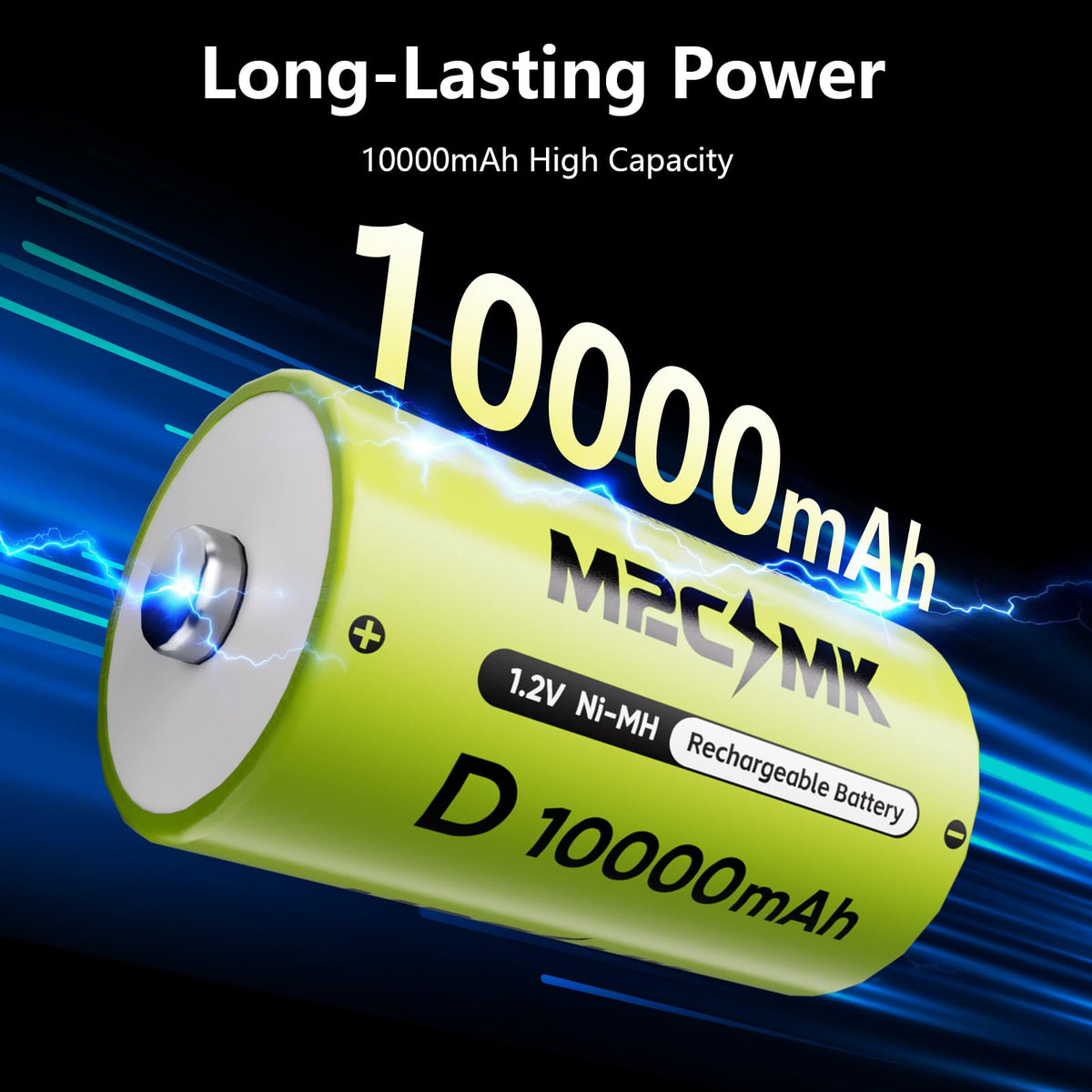 4 Pack 10000mAh Rechargeable NiMH D Cell Batteries with Charger Q615