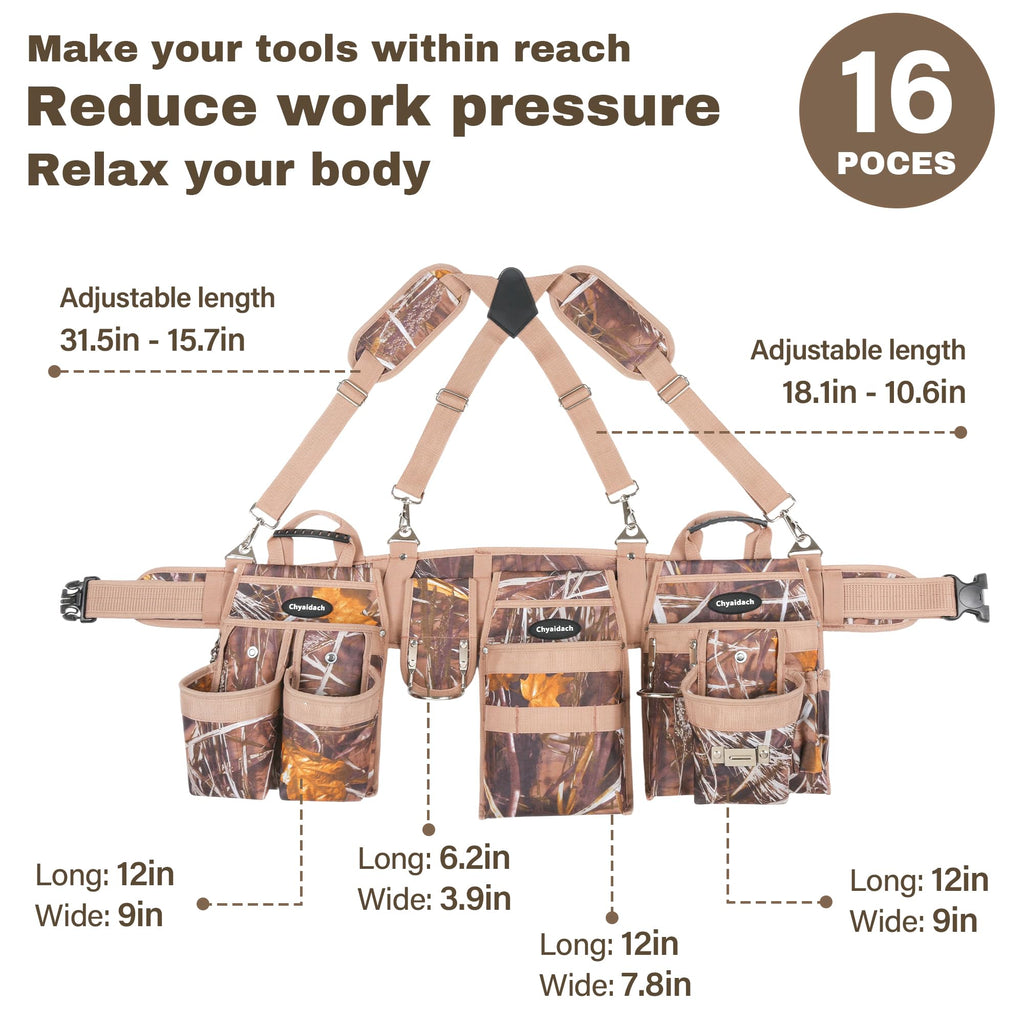 7-Piece Tool Belt Rig with 16 Pockets and Dual Hammer Loops J8219