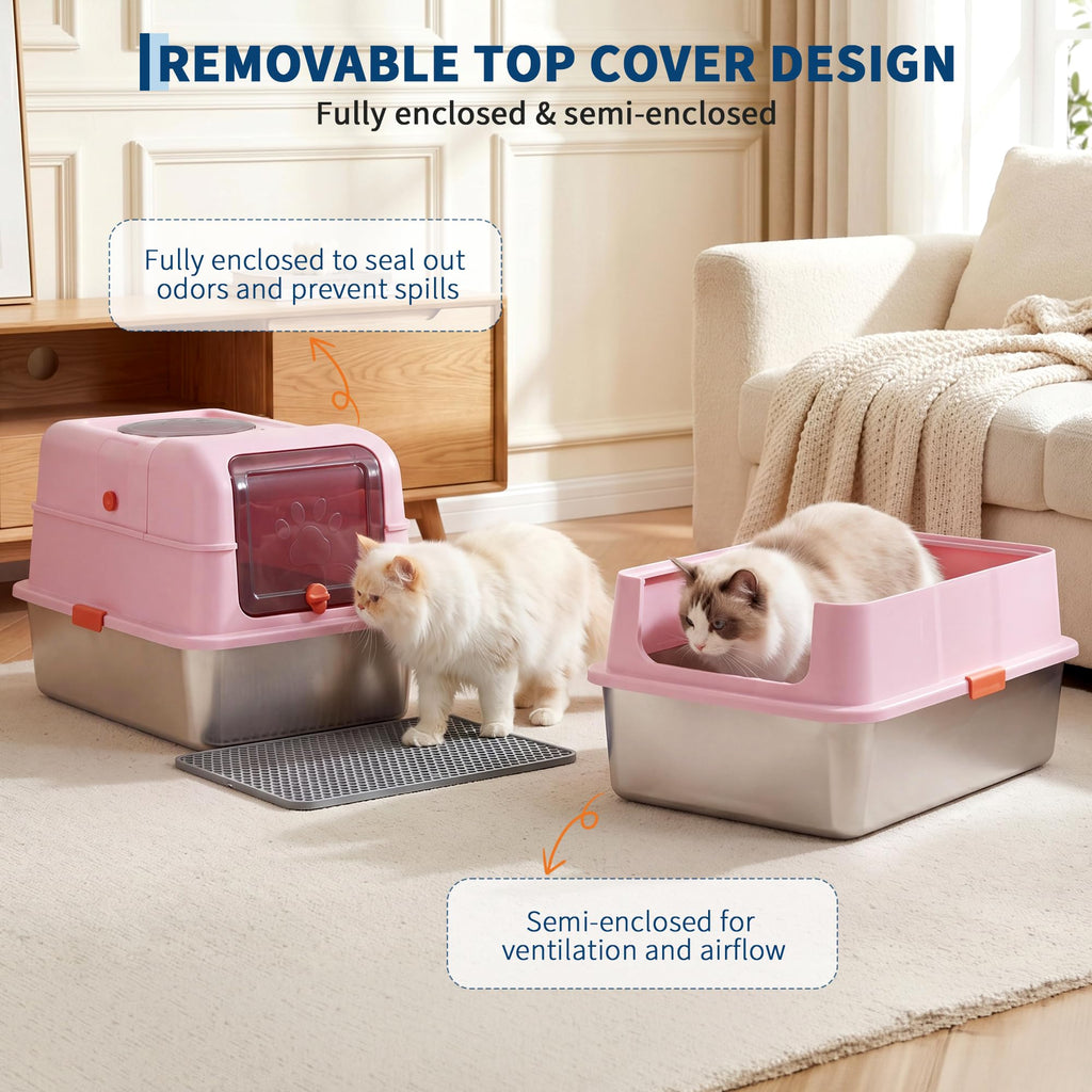 Fully Enclosed Stainless Steel Cat Litter Box with Lid X9318