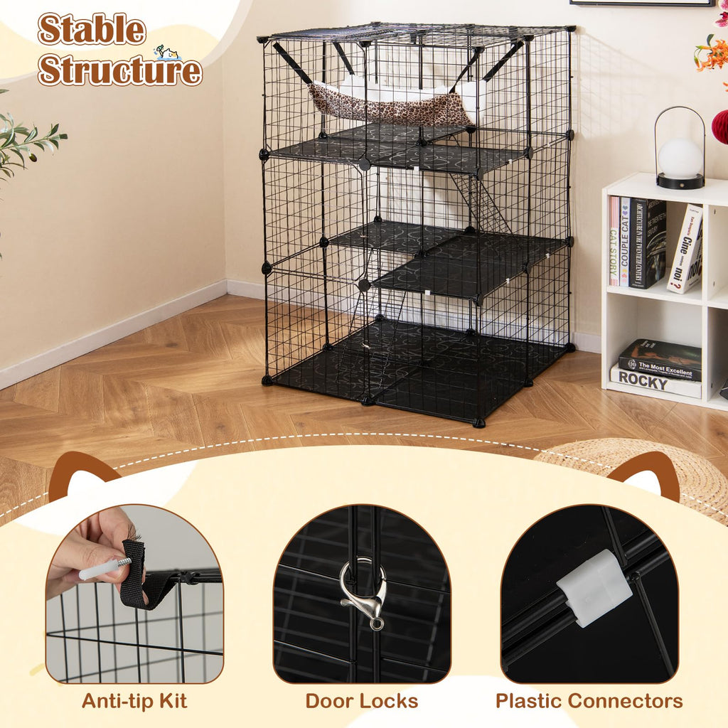 Black 4-Tier Metal Cat Cage with Hammock S17850