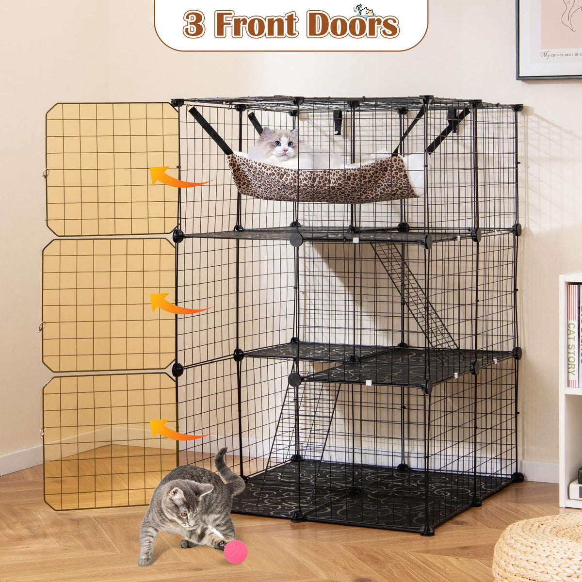 Black 4-Tier Metal Cat Cage with Hammock S17850