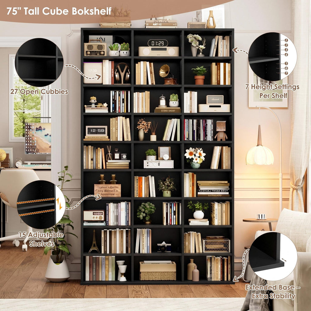 75'' H Black 27 Cube Bookshelf O4790