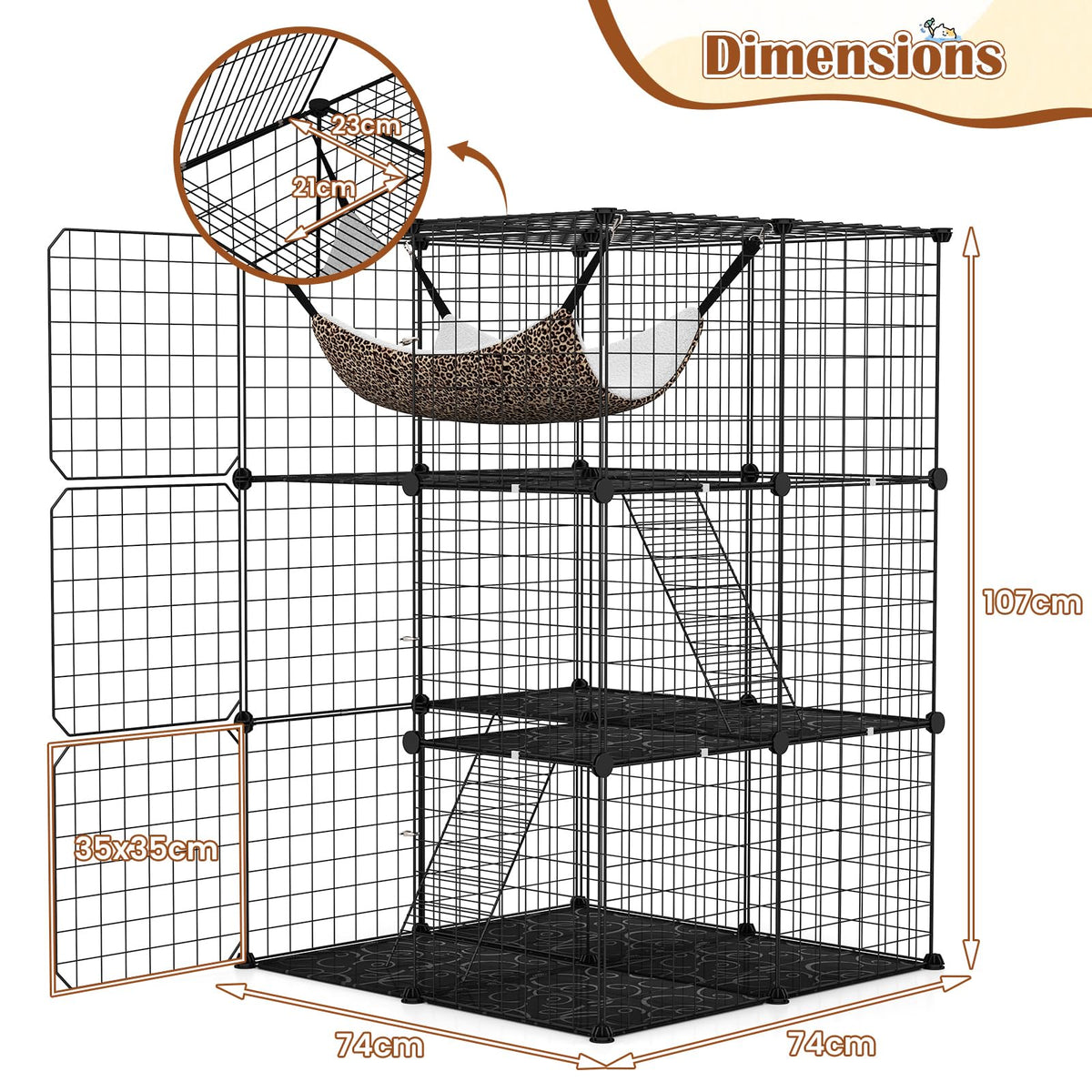 Black 4-Tier Metal Cat Cage with Hammock S17850