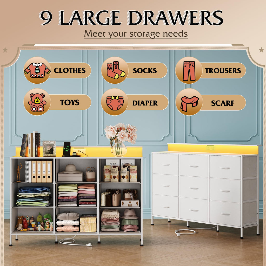 White 2-Piece TV Stand Dresser with 8+9 Fabric Drawers R394709
