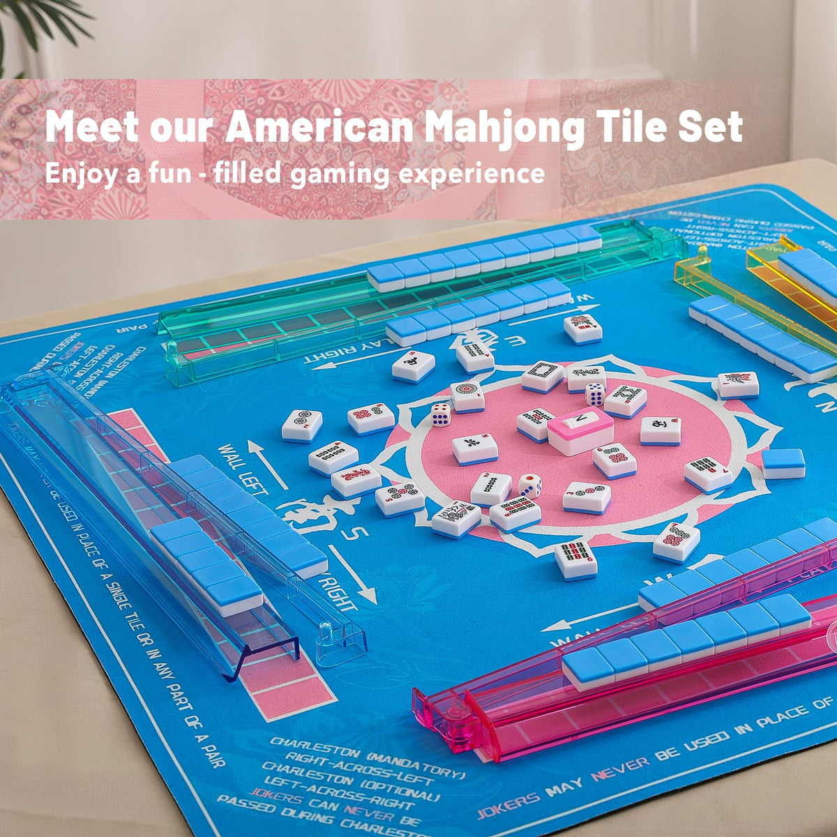 American Mahjong Set with 166 Blue Tiles and Racks K187