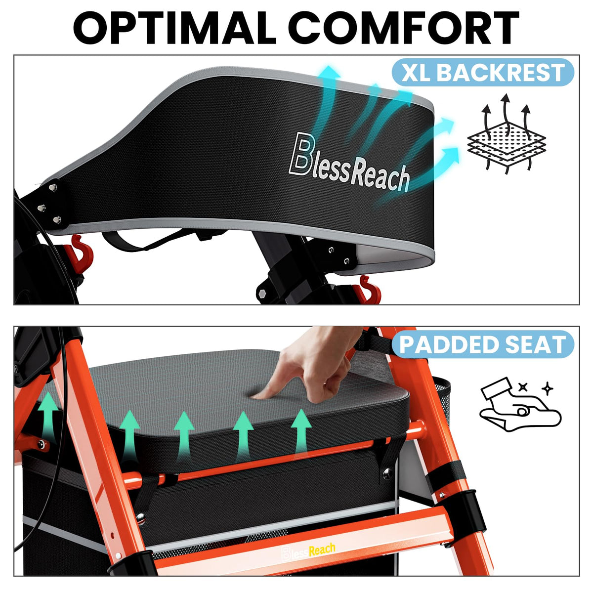 Foldable Heavy-Duty Rollator Walkers with Seat Q704109