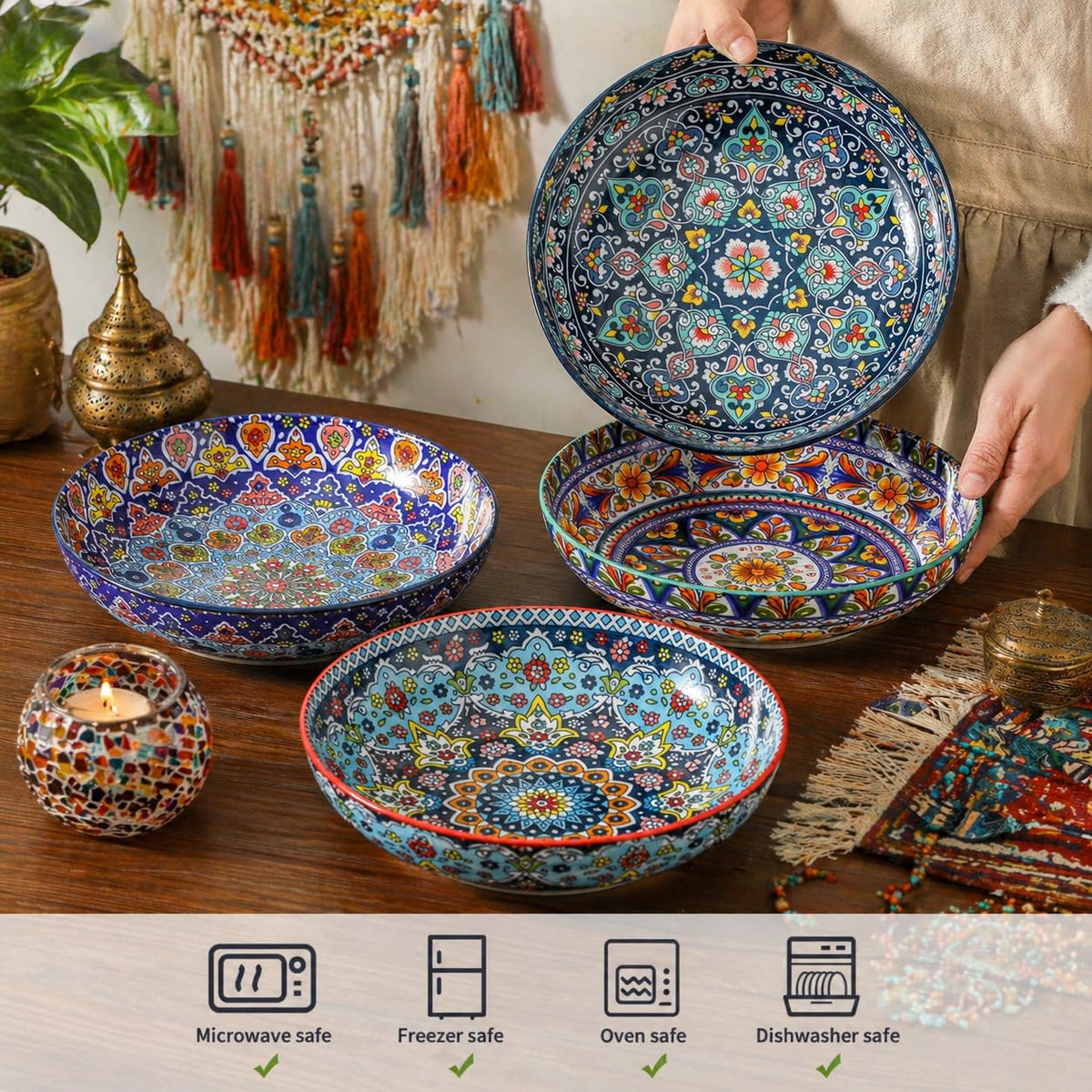 Pasta Bowls Set of 4, 42 oz Ceramic Serving Bowls G36500