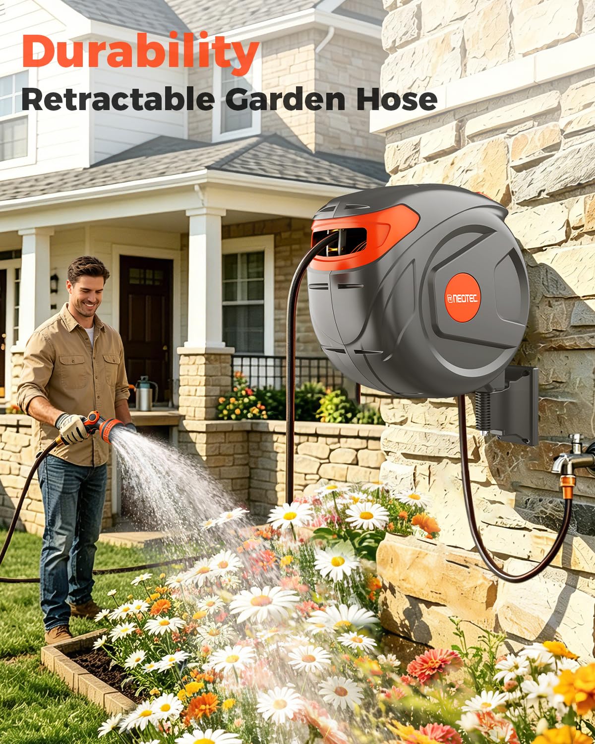 Retractable Garden Hose Reel 100 ft 1/2 Inch with 3-Layer PVC Hose V173