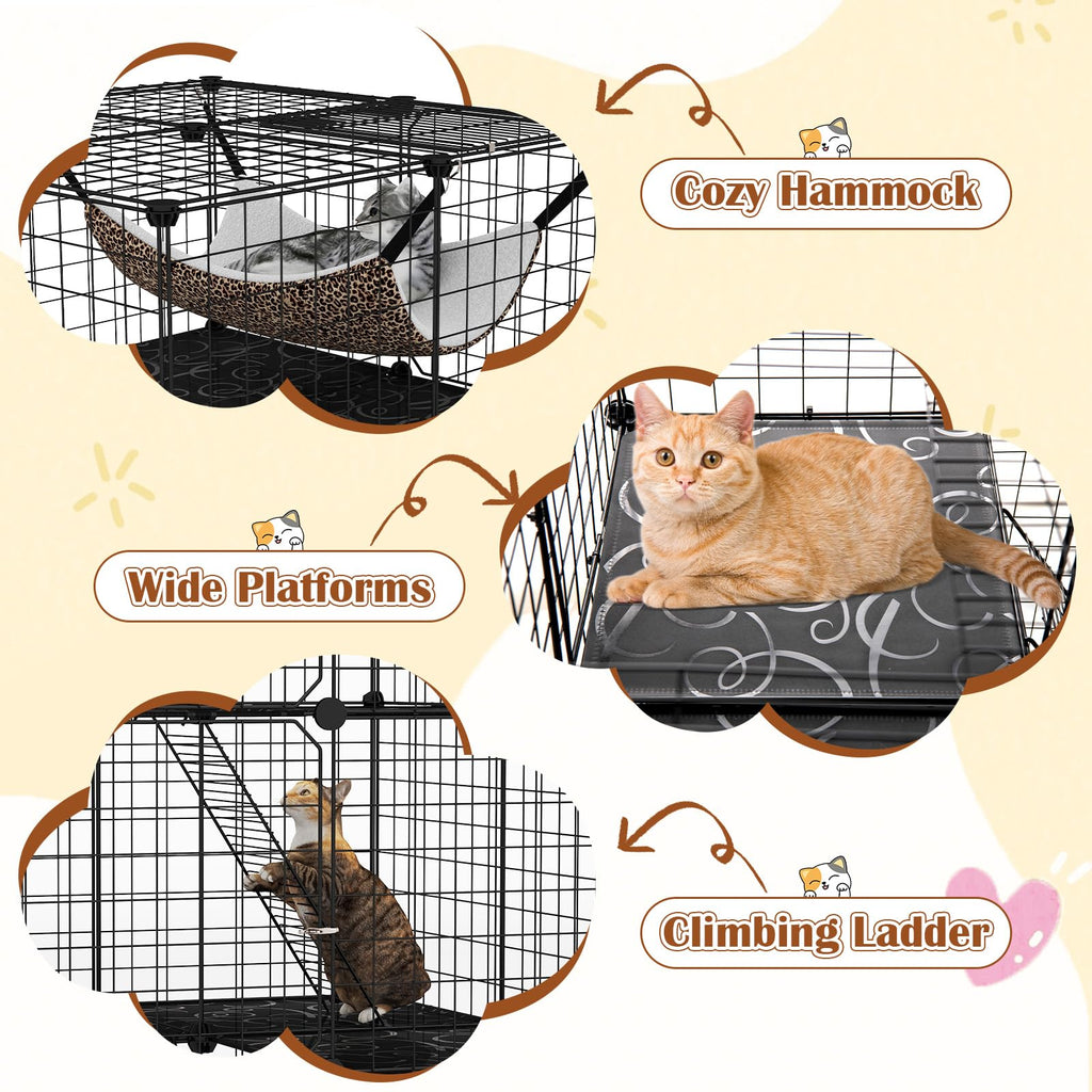 Black 4-Tier Metal Cat Cage with Hammock S17850