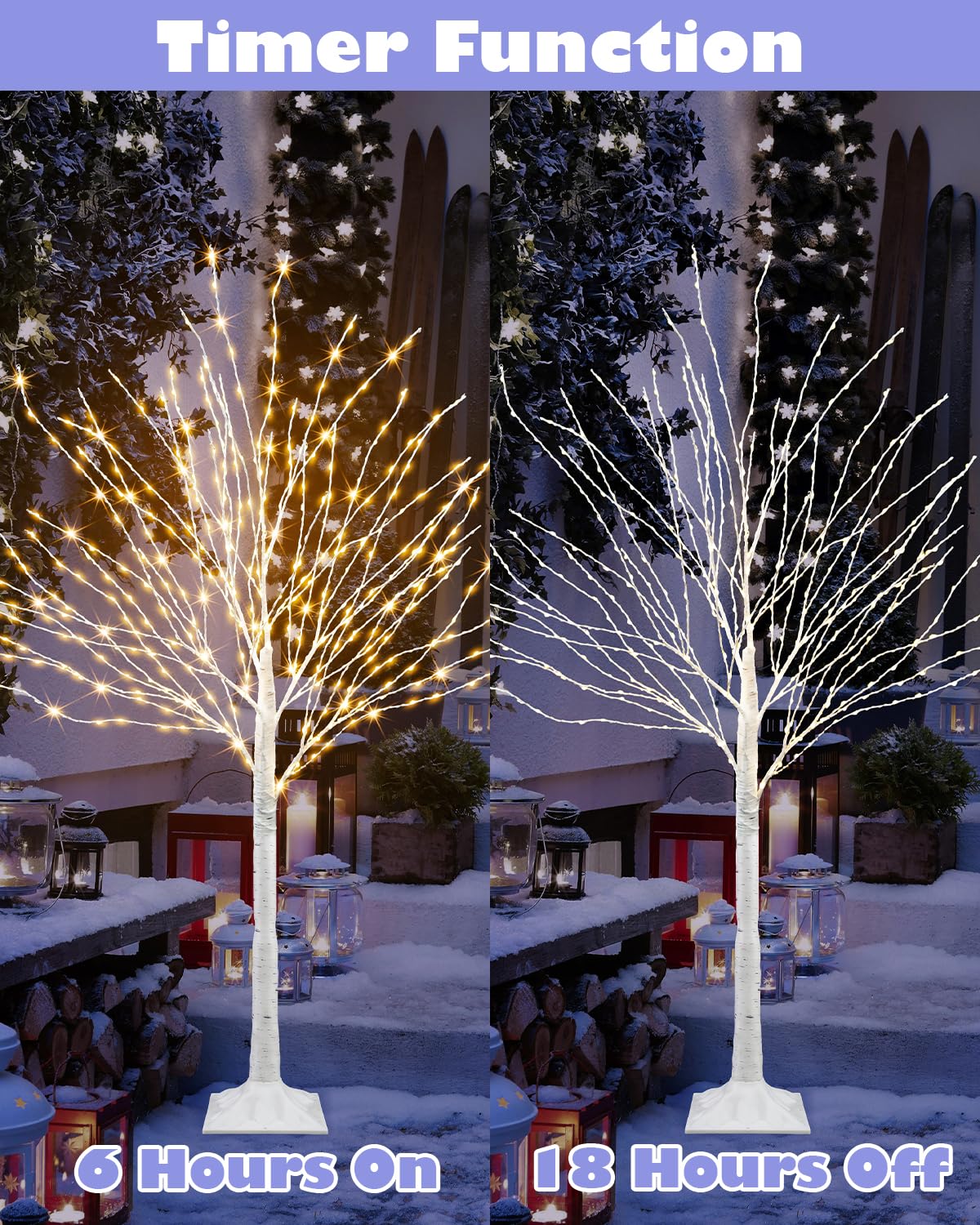 4 FT Lighted Artificial White Birch Tree with 432 LED Timer C505