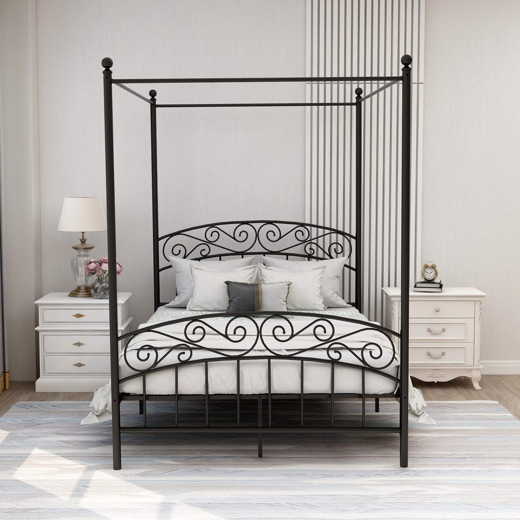 Black Four-Poster Metal Canopy Bed Frame O964772