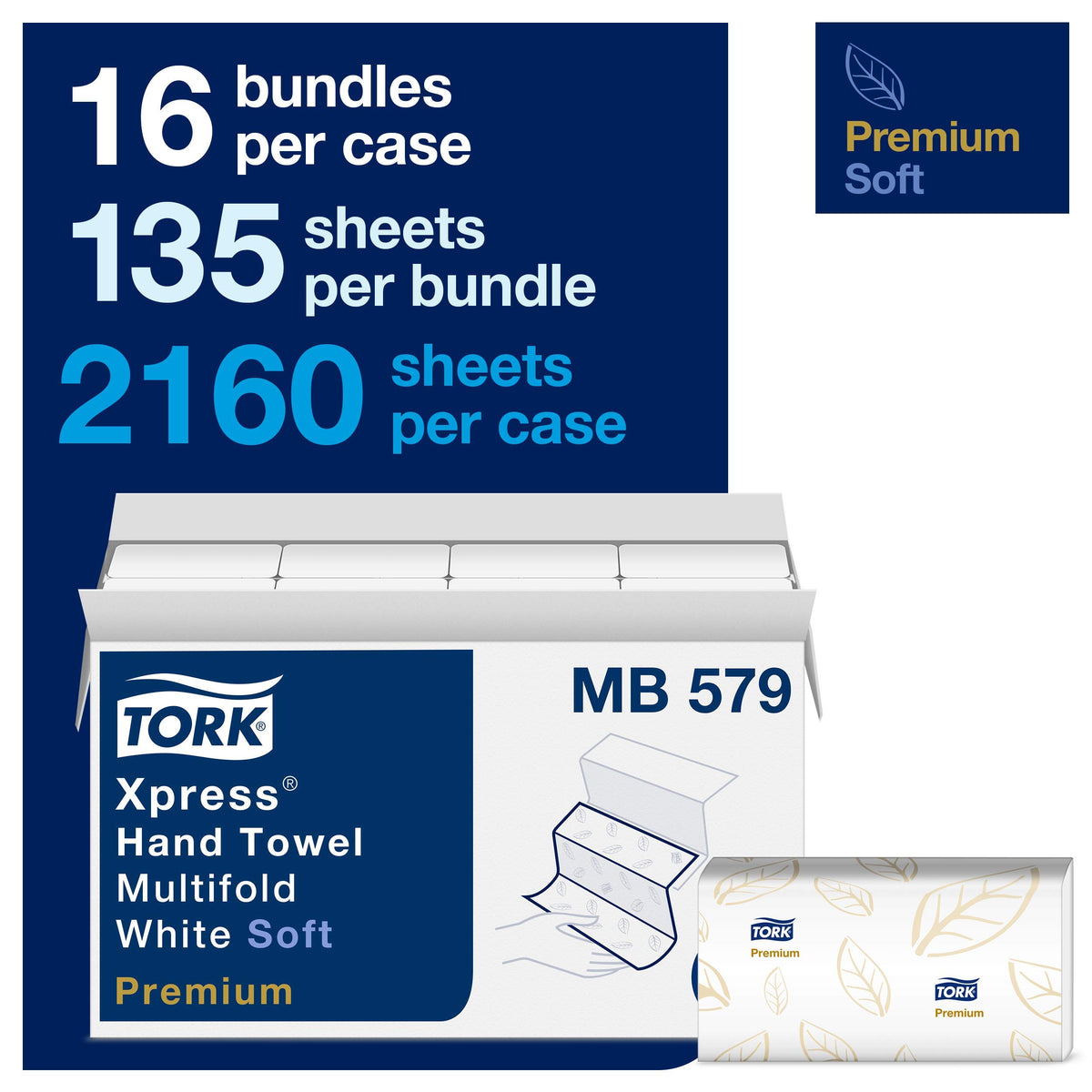 White Multifold Hand Towel with Blue Leaf Print B581488