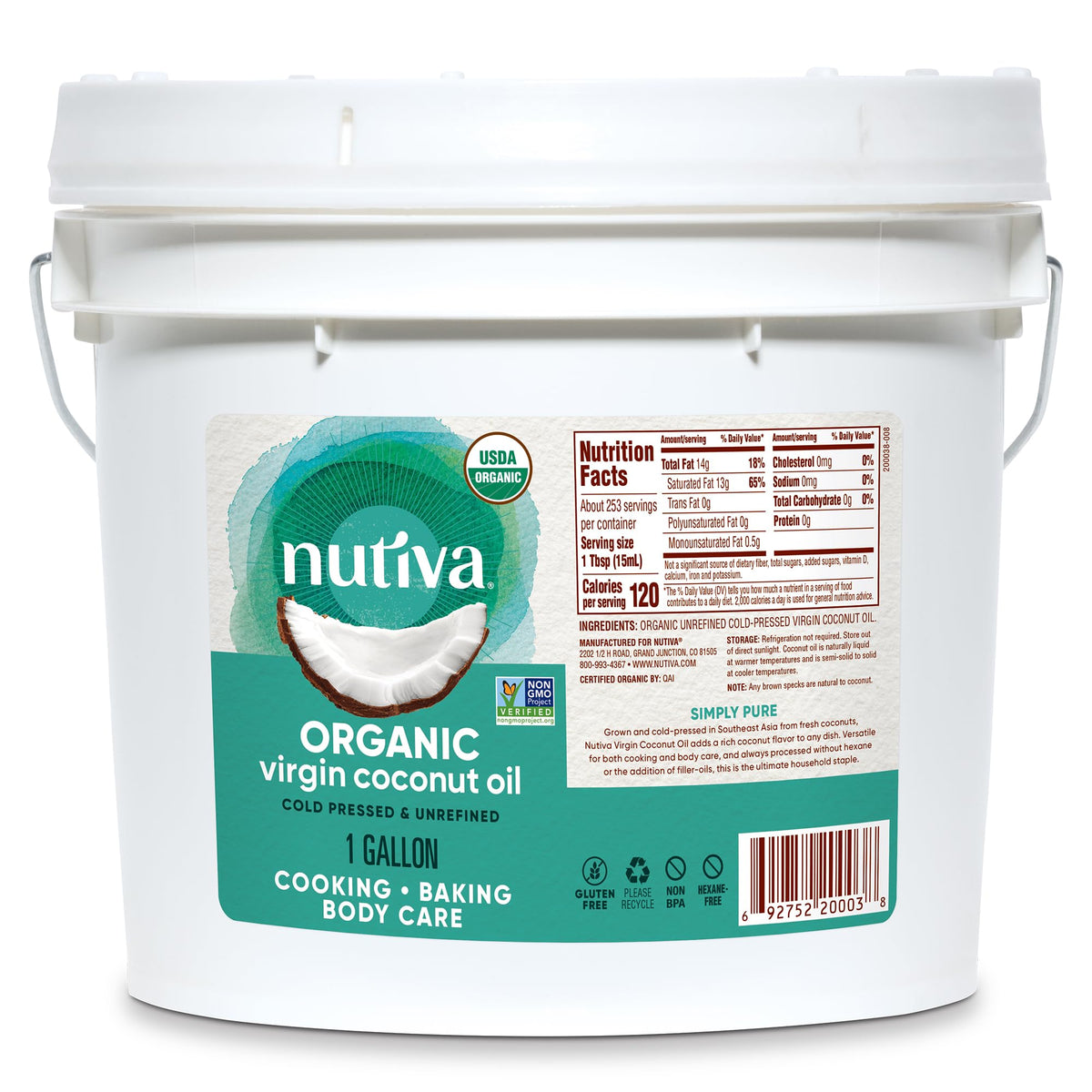 Organic Cold-Pressed Virgin Coconut Oil, 1 Gallon Y84734