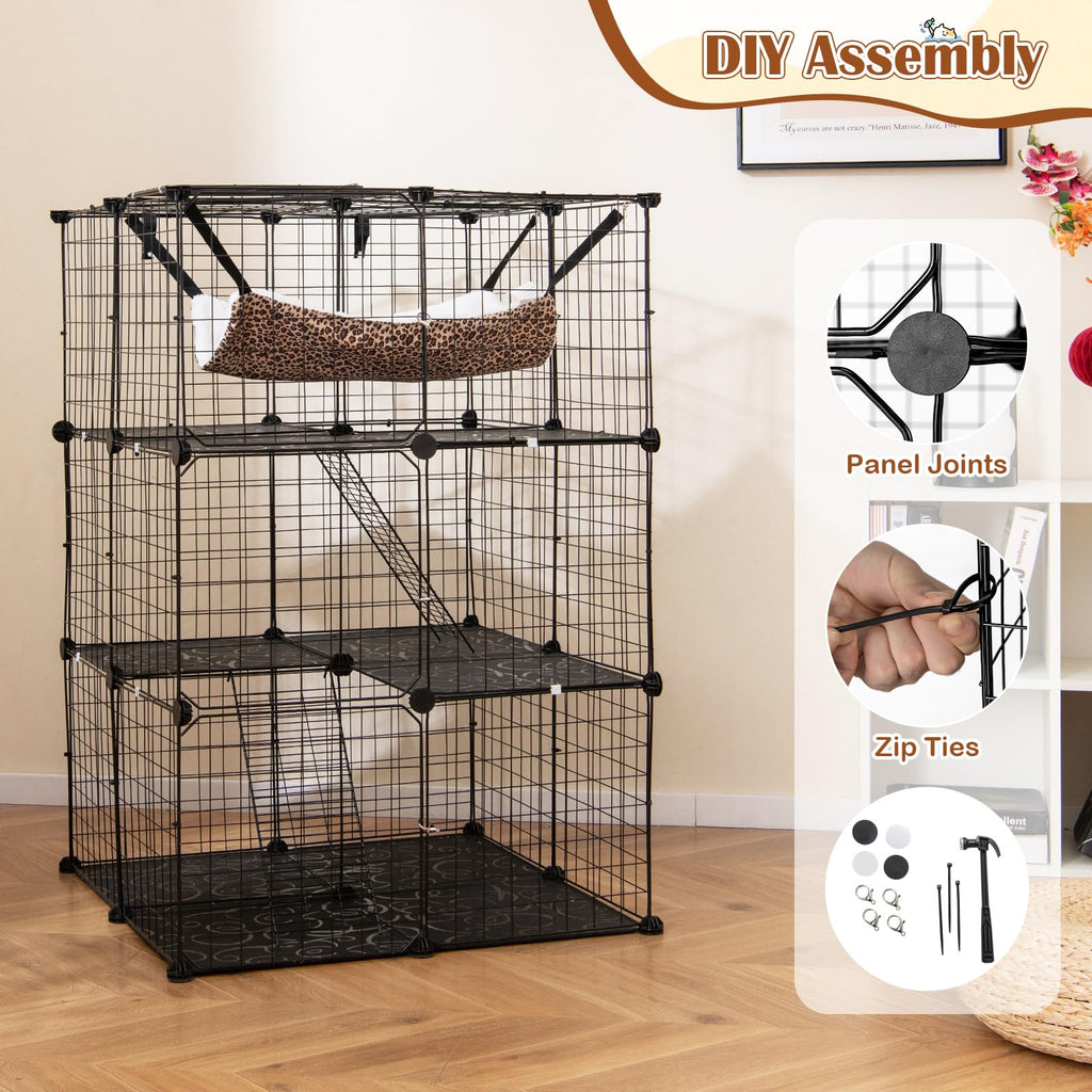 Black 4-Tier Metal Cat Cage with Hammock S17850
