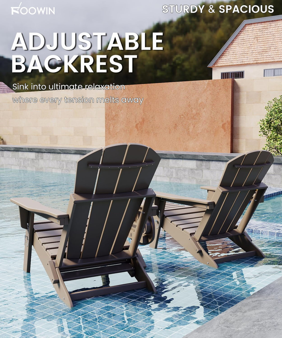 Folding Adjustable Adirondack Chair with Ottoman Set of 2 Z227