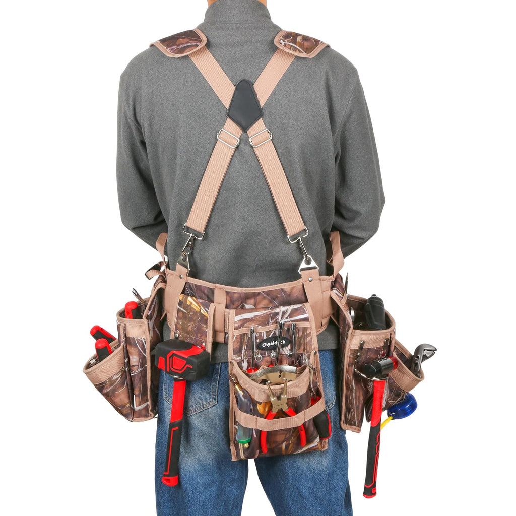 7-Piece Tool Belt Rig with 16 Pockets and Dual Hammer Loops J8219