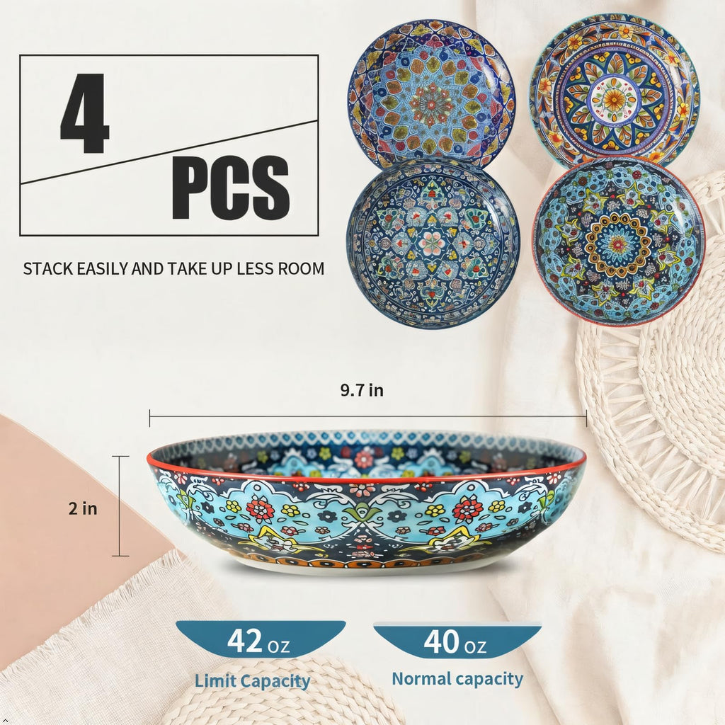 Pasta Bowls Set of 4, 42 oz Ceramic Serving Bowls G36500