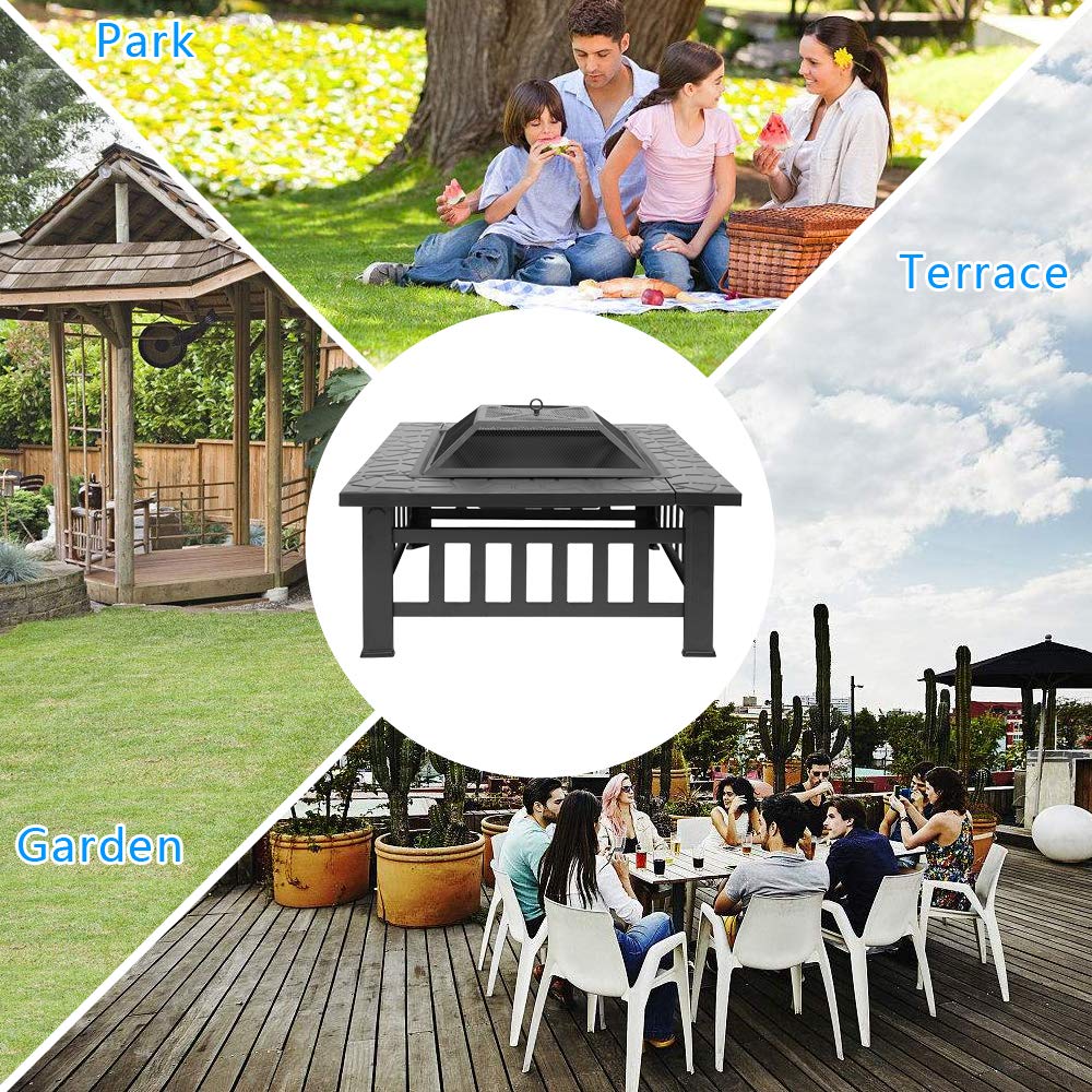 32in Outdoor Metal Wood Burning Fire Pit with Spark Screen E825