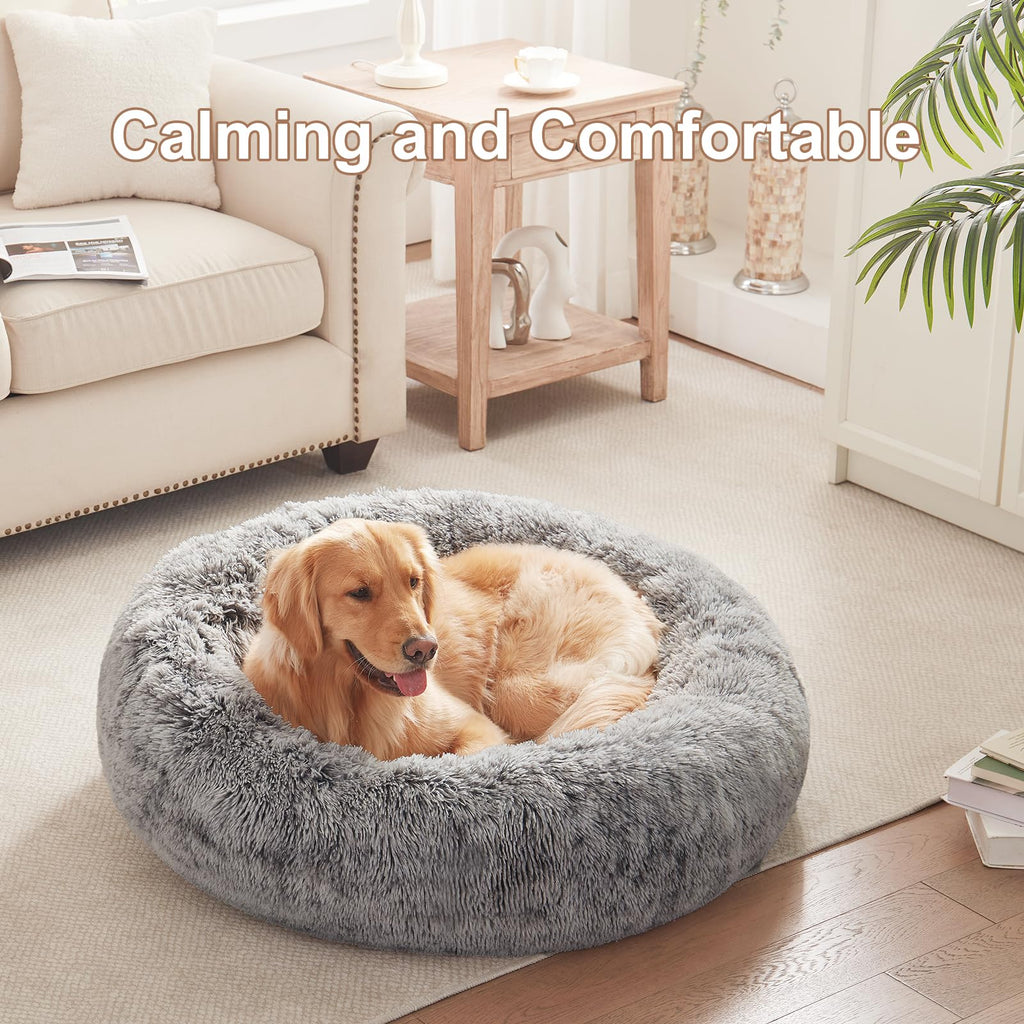 36 inches Faux Fur Fluffy Donut Dog Bed Dark Grey E4233
