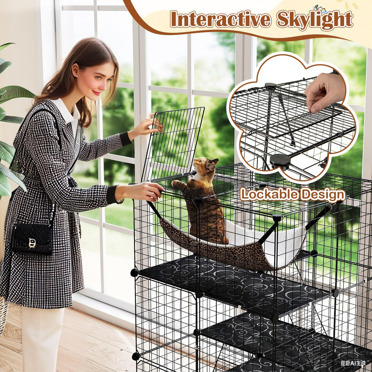 Black 4-Tier Metal Cat Cage with Hammock S17850