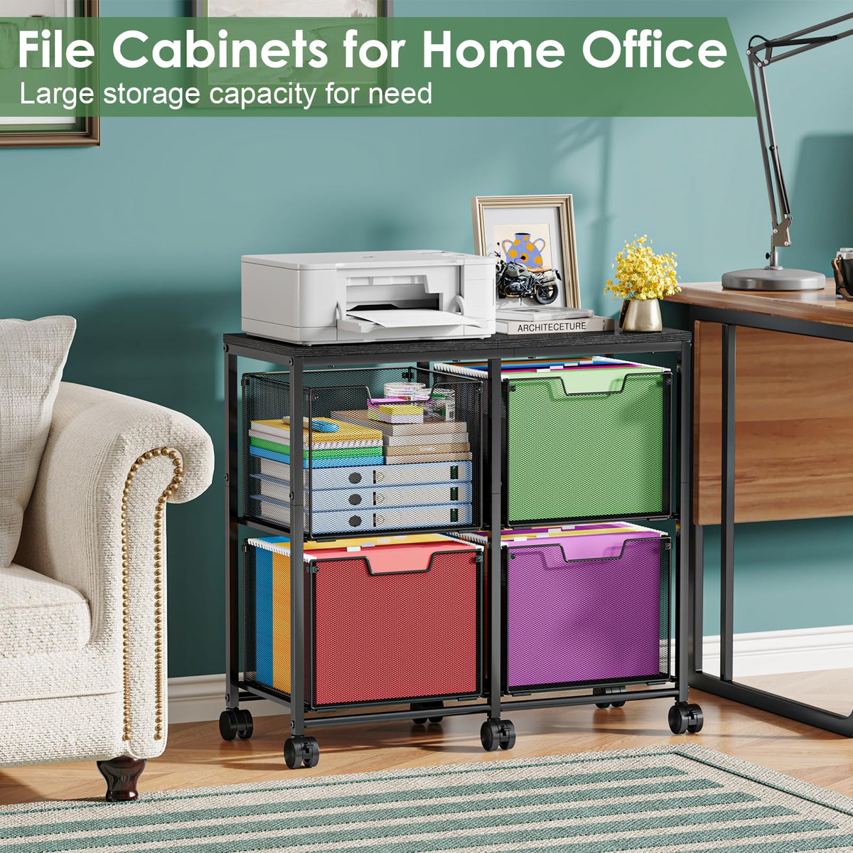 Black 4 Drawer Mobile File Cabinet O270345