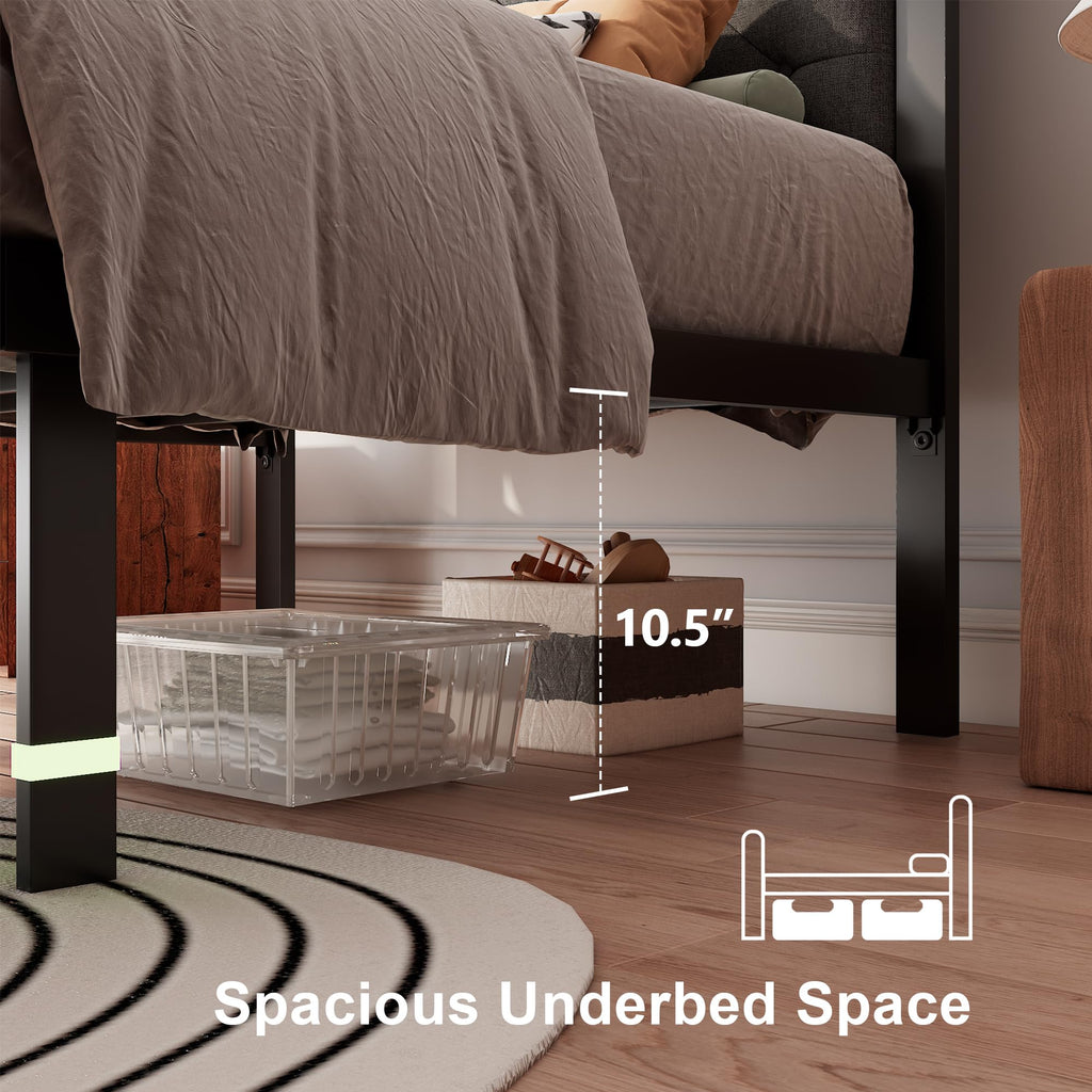 Twin Metal Platform Bed Frame with Storage Drawers and Headboard U9970