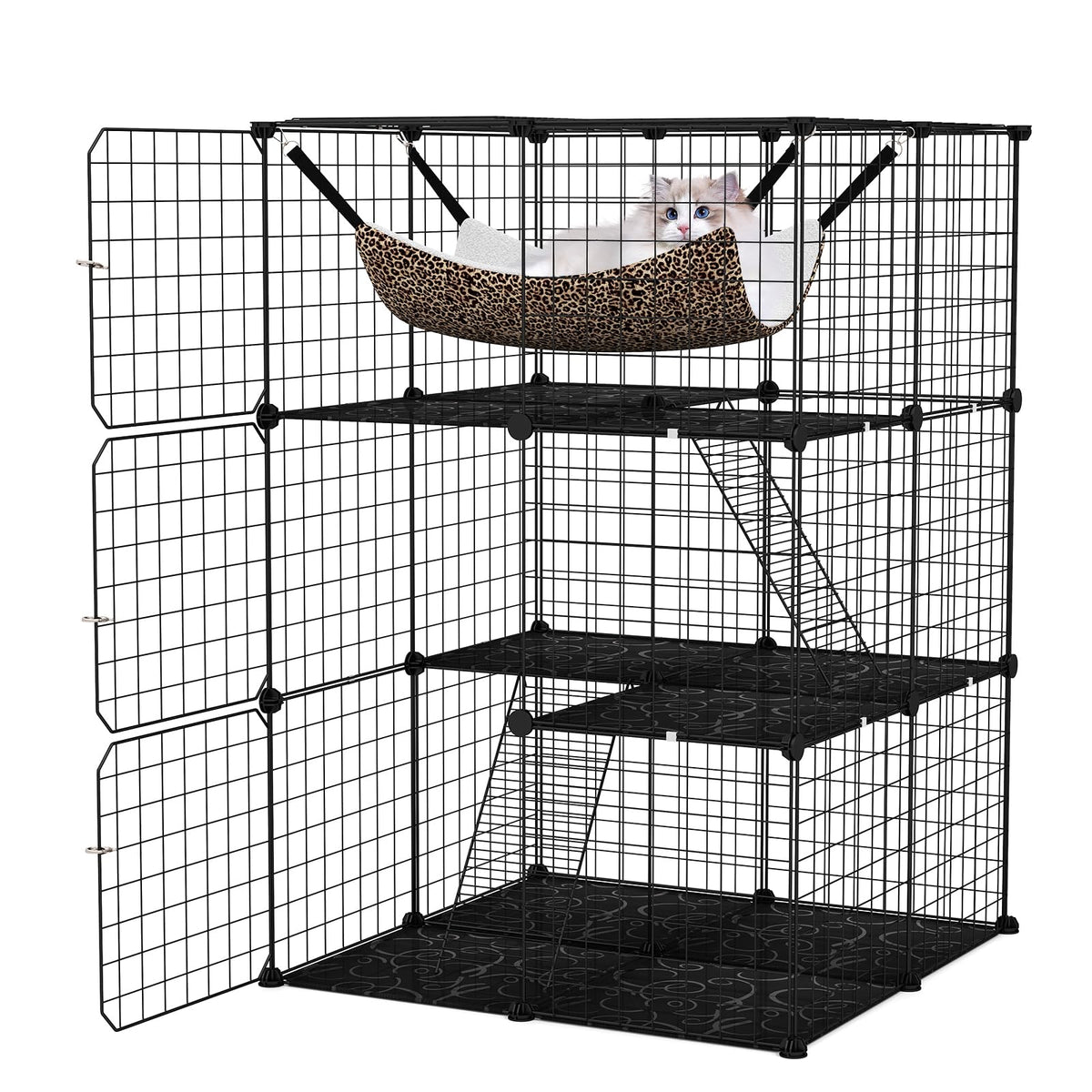 Black 4-Tier Metal Cat Cage with Hammock S17850